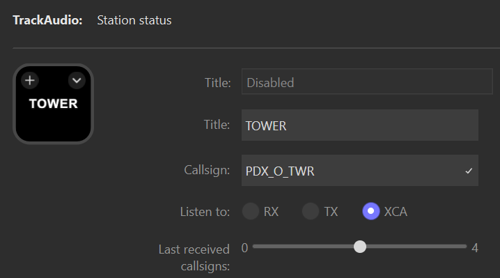 Screenshot of a station status action, with the fields populated as described in the above table.